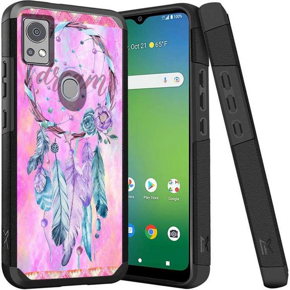 ANJ  Shockproof Dual Layer Slim Hard Case   Tempered Glass Cover Compatible with Icon 5, AT&T Motivate 4 - Pink Dreamcatcher
