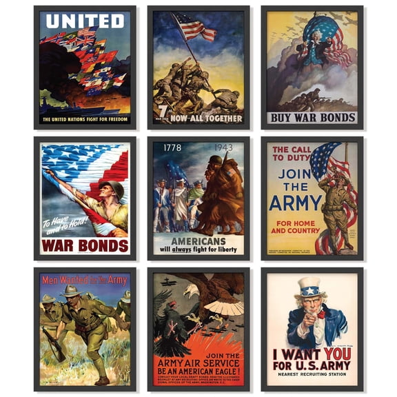 97 Decor Vintage 8x10 WW2 Propaganda Poster Set, 9 Pieces