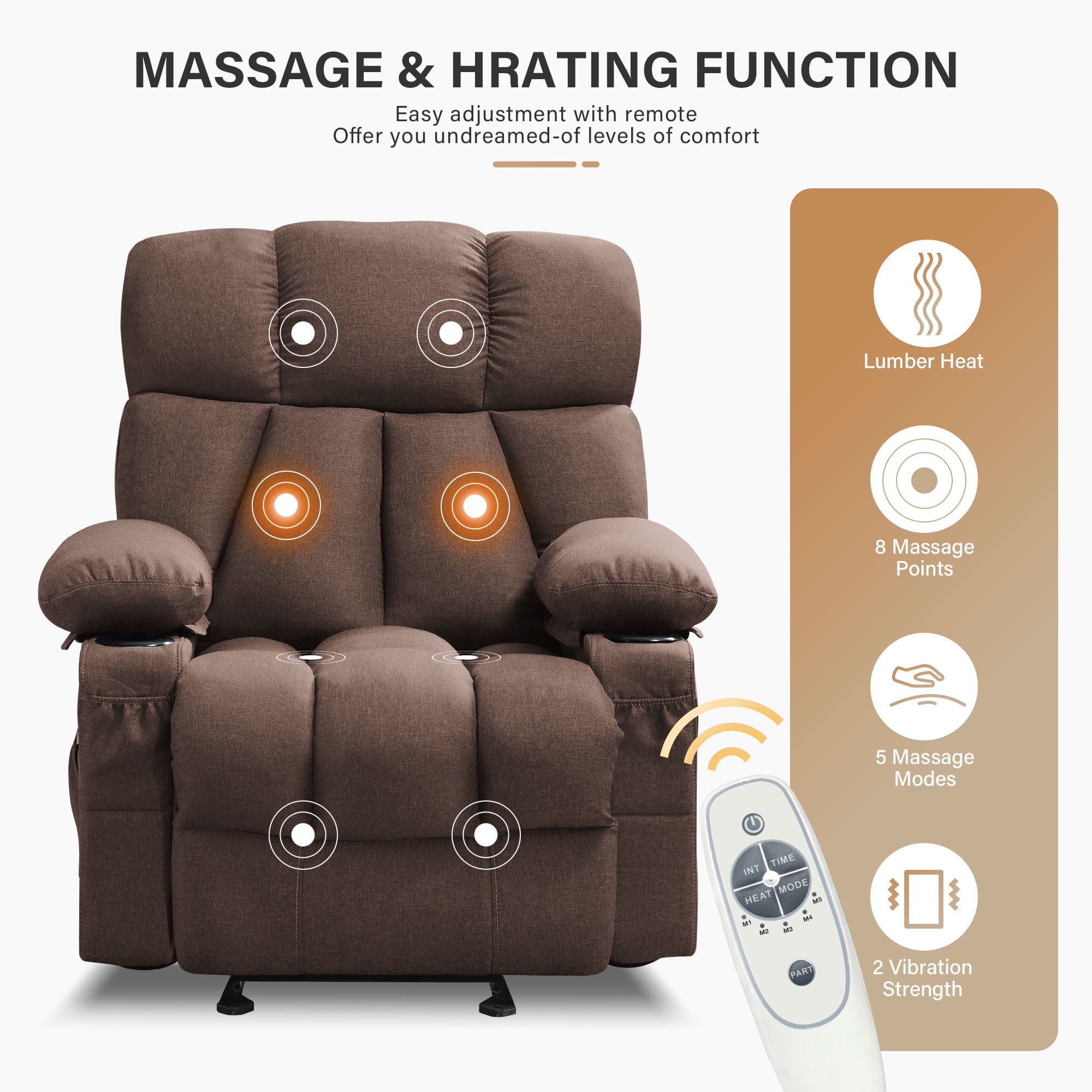 JONPONY Manual Recliner Chair with Heat Therapy and Massage Function, Heavy Duty Reclining Mechanism(图4)