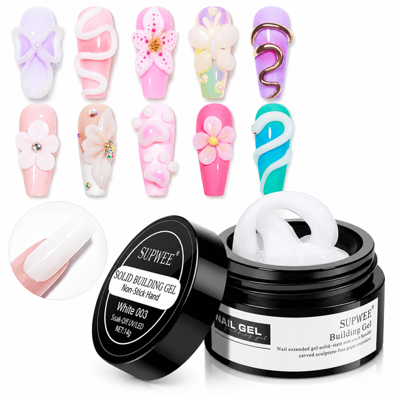 SELVORIA Solid Sculpture Builder Gel,3D Nail Gel Milky White Non-Stick Hand Nail Extension Gel for Carving Patterns Decoration Nail Art Emboss Hard Gel for Nails Diy