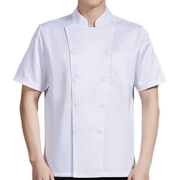 amagogo Chef Coat Button Chef Clothes Comfortable Summer with Pocket Jacket Workwear for White M