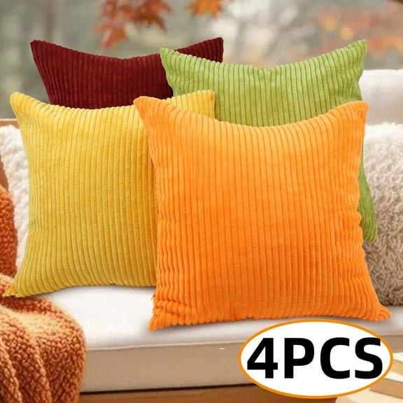 Fall Decor Boho Throw Pillow Covers 18x18 Inches Burnt Orange Soft Striped Corduroy Pillow Case for Couch Bed Sofa Living Room Decorative Set of 4