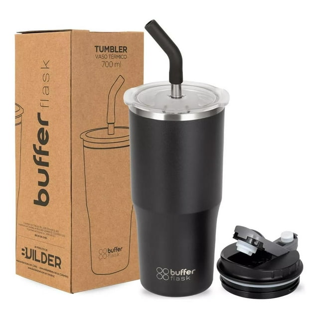 Vaso Térmico Buffer Flask Negro Acero Inoxidable Antiderrame 700 ml