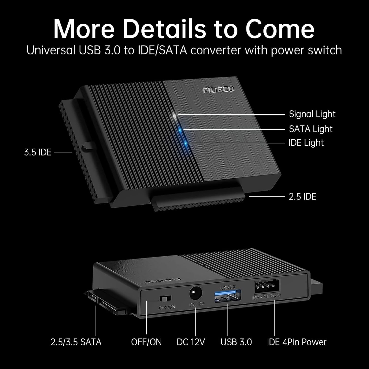 FIDECO USB 3.0 to SATA or IDE Adapter, Hard Drive Adapter Cable Universal for 2.5/3.5 inch SATA HDD/SSD & IDE HDD