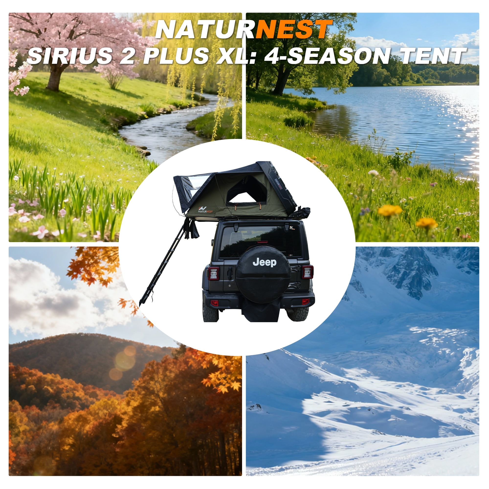 Naturnest Rooftop Tent HardShell with Luggage Rack,Camping Tent for Van Suv Truck Car Vehicle Outdoor, 2-3 Person