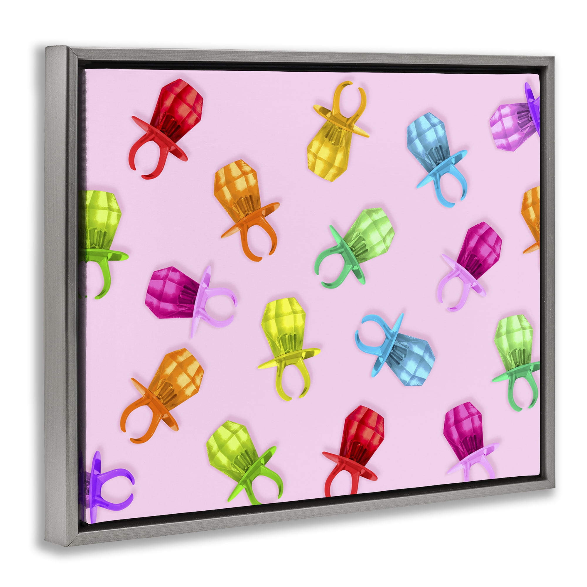 Stupell Industries Candy Gem Ring Party Pattern Gray Framed Floater Canvas Wall Art, design by LISH Creative