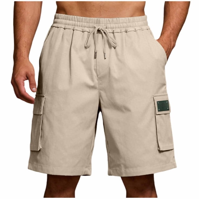 Pantalones Cortos Elásticos de la Cintura de los Hombres Color Sólido Multi-Bolsillo Cargo Shorts, Pantalones Cortos Elásticos de la Cintura de los Hombres Casual Jogger Shorts con Cierre de Cremalle