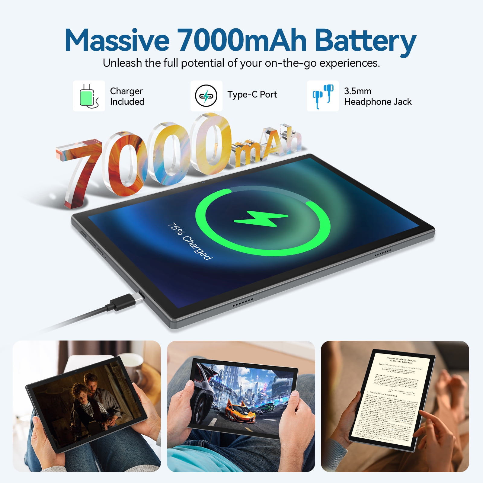 Tablet 10 Inch Android 15 Tablets,128GB ROM+24GB RAM,5G Wi-Fi Tableta PC,1TB Expand,Octa-Core,5G Wi-Fi,GPS,Bluetooth 5.0,Dual Camera,7000mAh,Split Screen,Face Unlock,2 in 1 Tablet with Keyboard