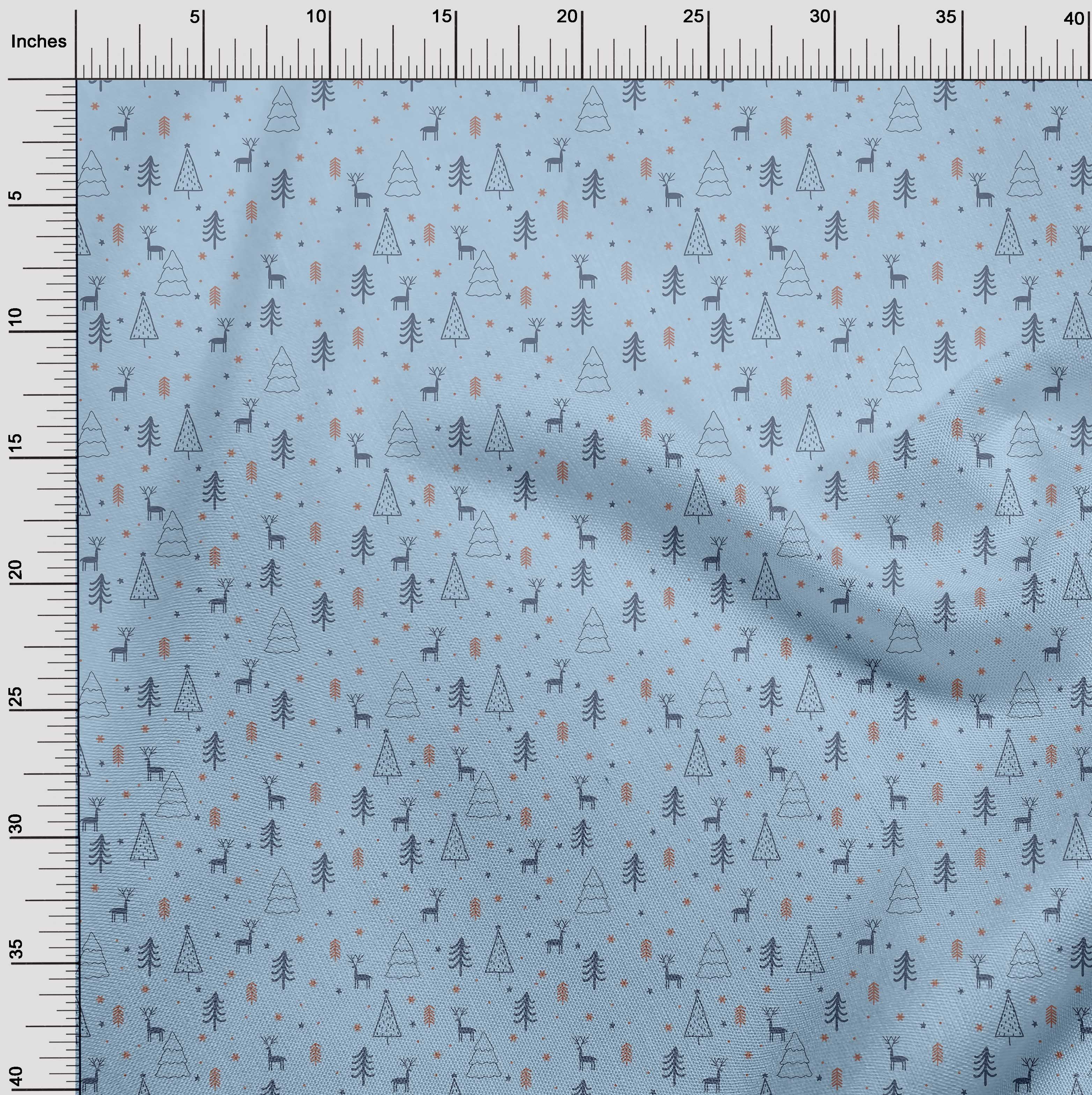 oneOone Georgette Viscose Light Blue Fabric Christmas Doodle Sewing Material Print Fabric By The Yard 42 Inch Wide