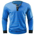 thumbnail image 4 of Tshirts Shirts for Men Henley Neck Long Sleeve Button Striped Tees for Casual Comfortable Slim Fit Fall Winter Fashion Mens Shirts Blue L, 4 of 5