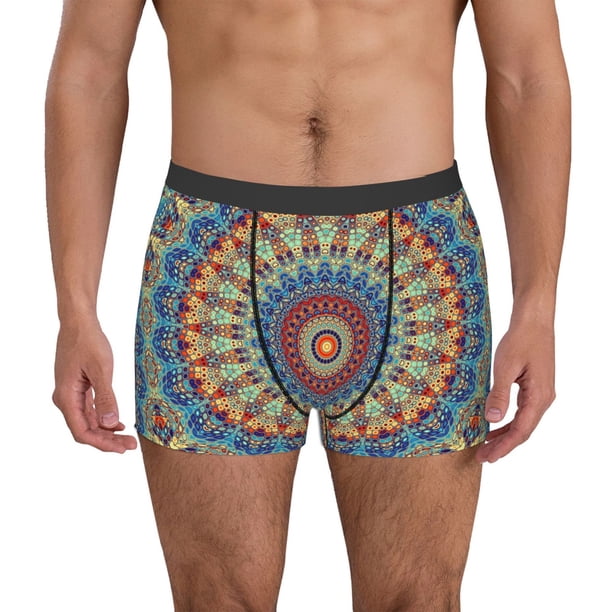 Fotbe Round Mandala Calzoncillos Tipo Boxer con Bolsa de Soporte Total para Hombre, X-Temp Fresco, Transpirable y de Secado Rápido-Small