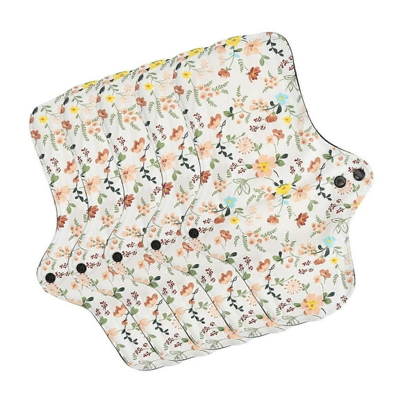 5pcs Washable Breathable Menstrual Pad Flower Pattern Super Absorbent Reusable Cotton Sanitary Pad Panty Liners L