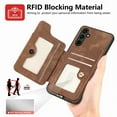 thumbnail image 4 of ELEHOLD for Samsung Galaxy S22 Plus Case with Ring Holder, Galaxy S22 Plus Wallet Case with RFID Blocking Card Holder Wristlet Strap, Magnetic Button Flip Folio Kickstand Shockproof Phone Cover,Brown, 4 of 10