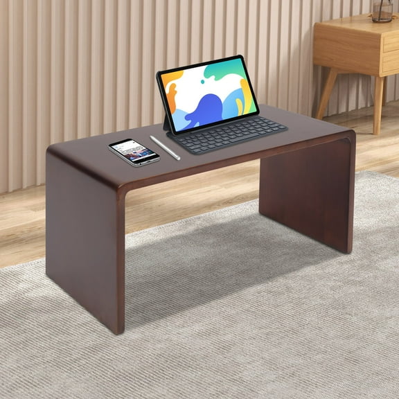 12*12*24in Free Standing Wood End Table C Shaped Sofa Side Table Walnut Brown for Bedrooms, Living Rooms