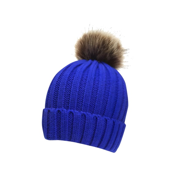 TELOLY Kids Boys & Girls Winter Soft Warm Knitted Beanie Hat with Faux Fur Pom Pom for Ages 4-12, Kids Beanie
