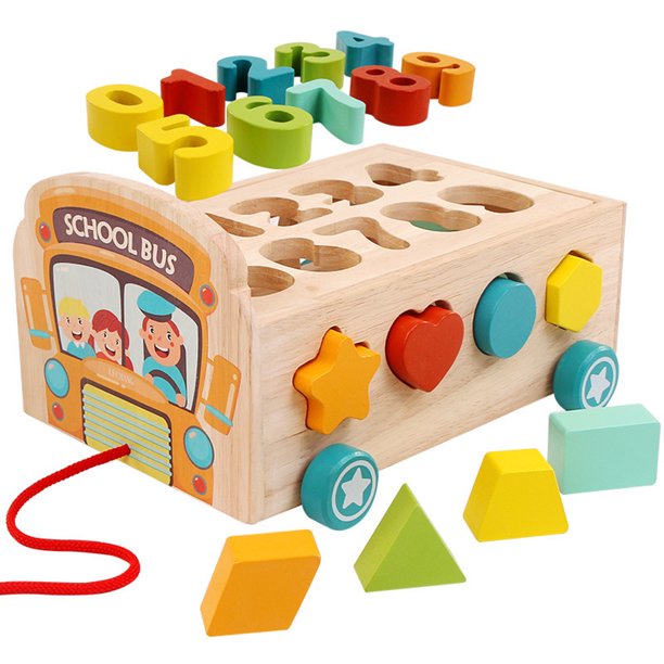 Gwong Juguete NIÑOS MONTAJE NÚMERO DE AUTOBÚS DE LA ESCUELA BLOQUES DE CONSTRUCCIÓN EDUCACIÓN EXTRADA PUSHIBLE JUEGO Gwong 30006150