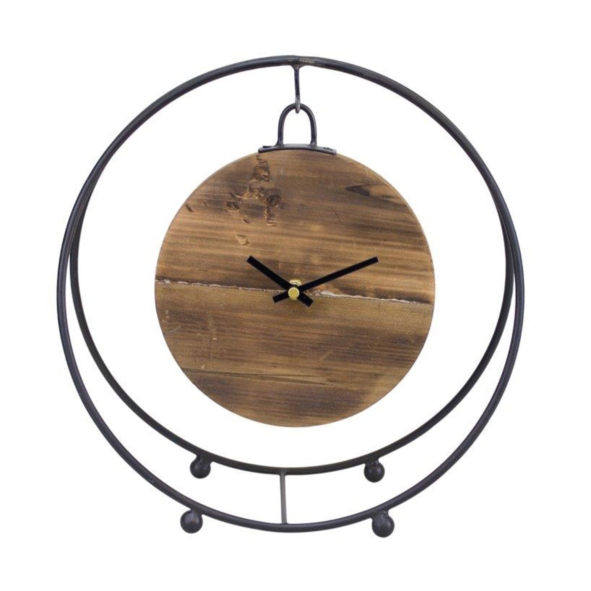 Clock 11.5"D Iron/Wood