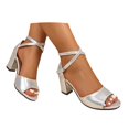 thumbnail image 3 of Xiaoxatg Women's High Heels - Fashionable Strap Square Heel Comfortable Dress Shoes for Casual Wear 8 Silver, 3 of 9
