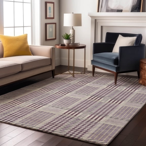 Addison Rugs Mayfield Premium Machine Washable Transitional Plaid Lavender Rectangle Rug, 8' x 10'