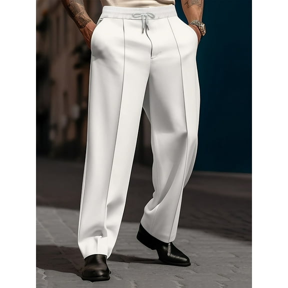 Mens Loose Fit Suit Dress Pants Casual Business Straight Leg Formal Pants Wrinkle Free Flat Front Work Trousers White XXL