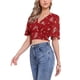 thumbnail image 4 of INSPIRAR CHIC Blusas Cortas de Manga Corta con Cuello en V de Verano con Estampado Floral M Rojo, 4 of 6