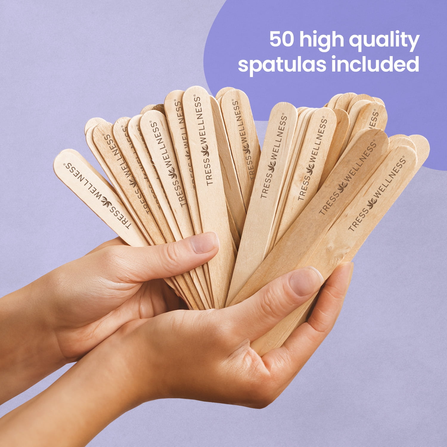 Tress Wellness Wooden Disposable Hair Removal Wax Applicator Sticks, 50 Count
