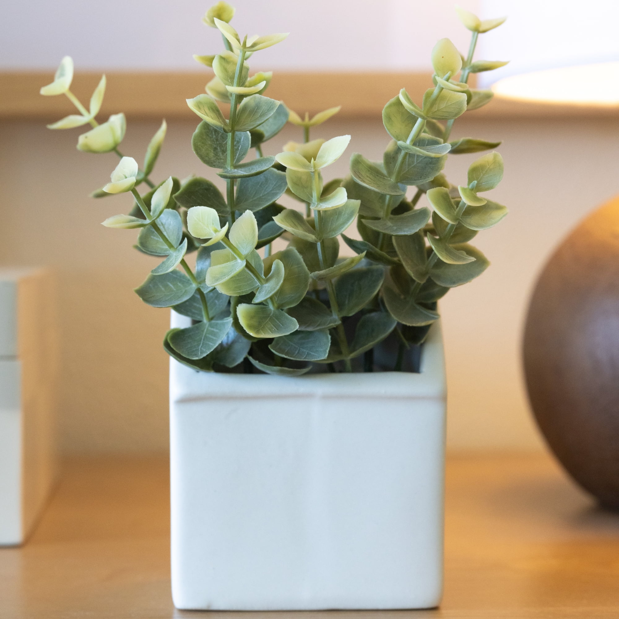 Mainstays 3" Artificial Baby Eucalyptus Plant in White Ceramic House Planter