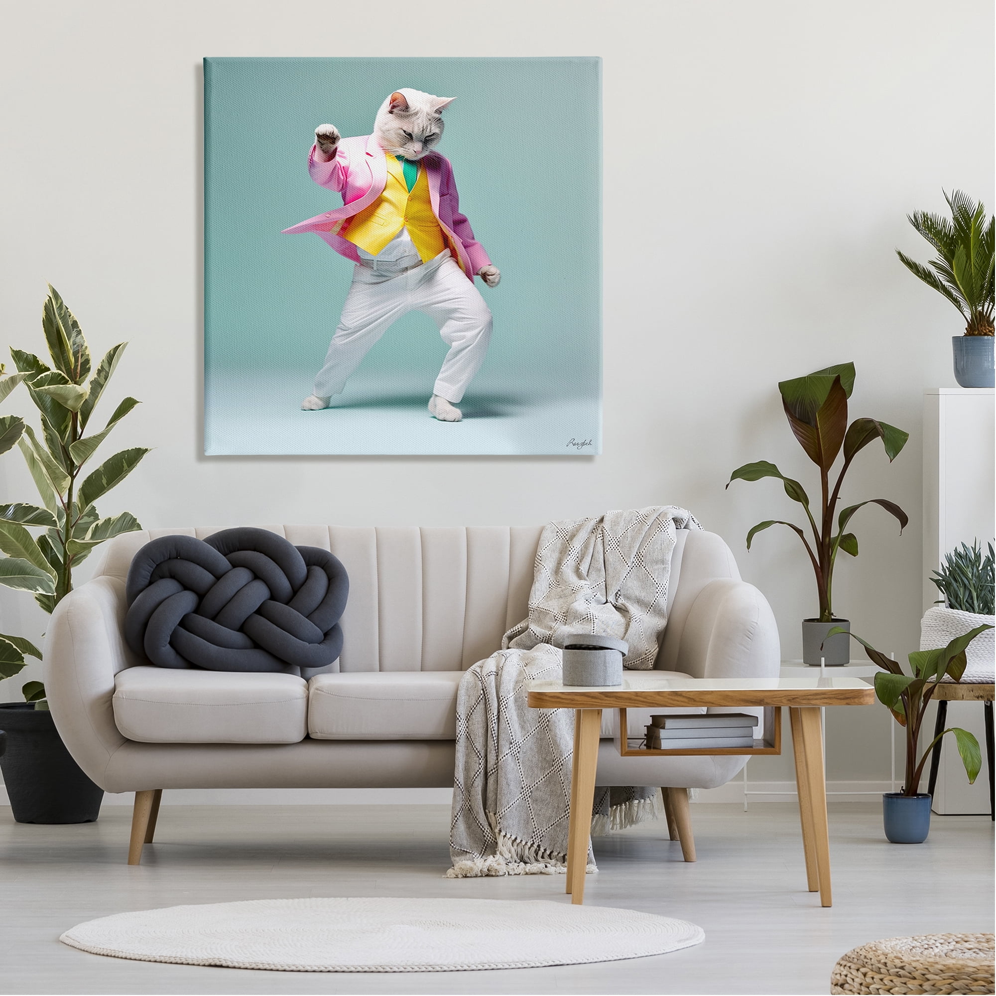 Stupell Industries Dancing Cat Portrait Animals & Insects Painting Gallery Wrapped Canvas Art Print Wall Art, 36 x 36