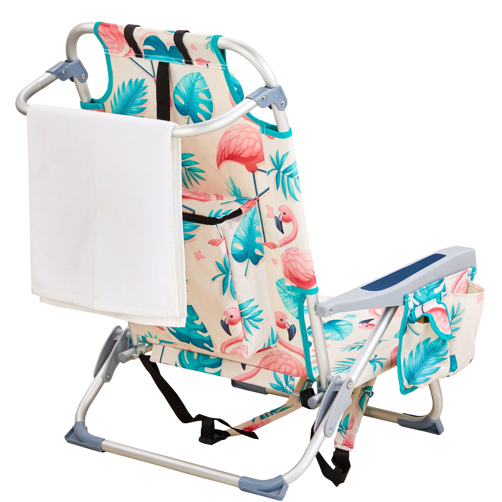 Beach Chair, Short Oxford Cloth Silver White Aluminum Tube Bearing Flamingo 63*65*82cm