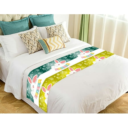 Gckg Happy Easter Cute Rabbits Bed Runner Bedding Scarf Size 20x95 Inches