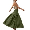 thumbnail image 6 of Ohufall Flowy Boho Maxi Skirt for Women Summer Solid Casual A-Line Ruffle Swing Beach Long Skirt Fashion Pleated Elastic High Waist Tiered Ankle-Length Skirt with Pockets, 6 of 9
