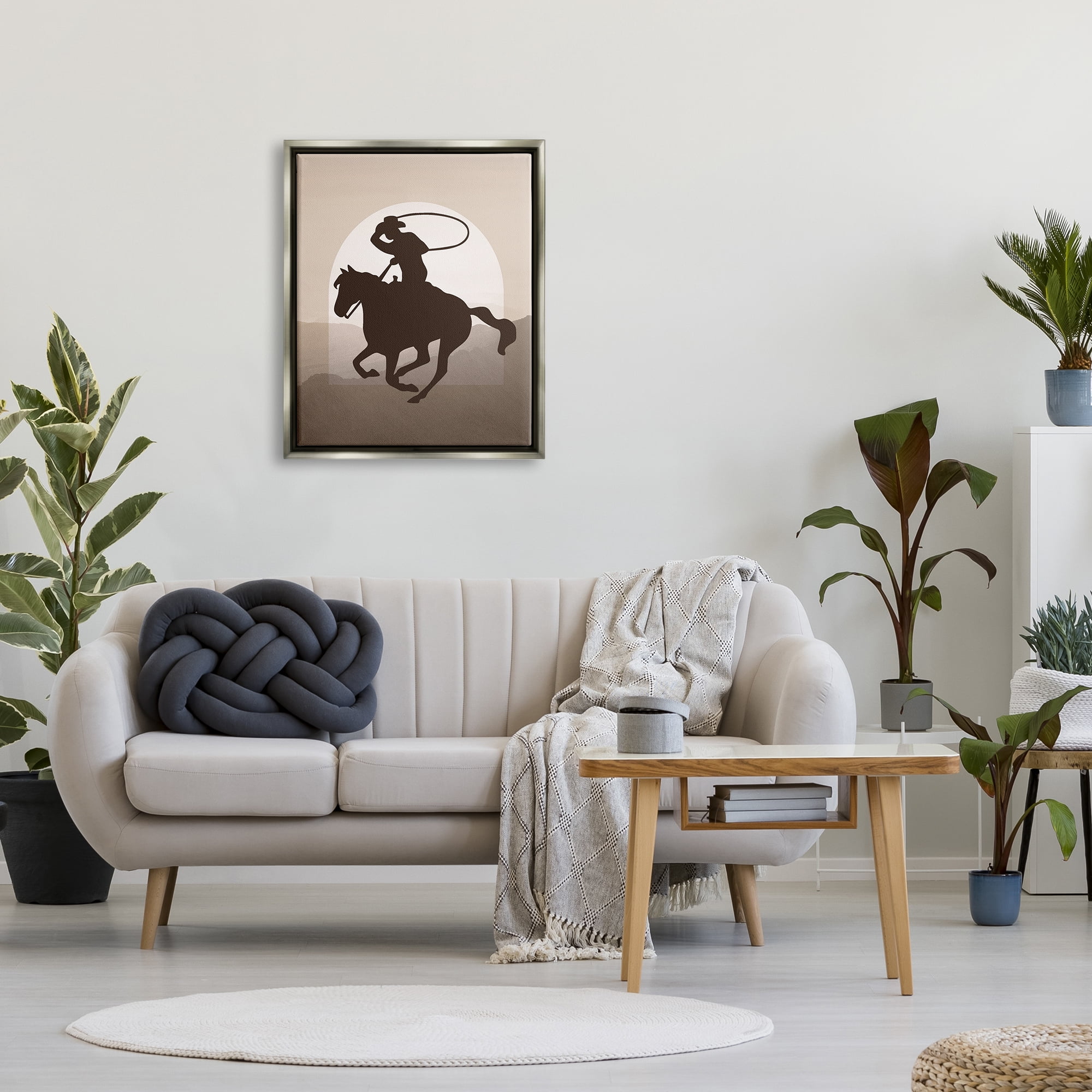 Stupell Industries Cowboy with Lasso Animals & Insects Painting Gray Floater Framed Canvas Art Print Wall Art, 25 x 31