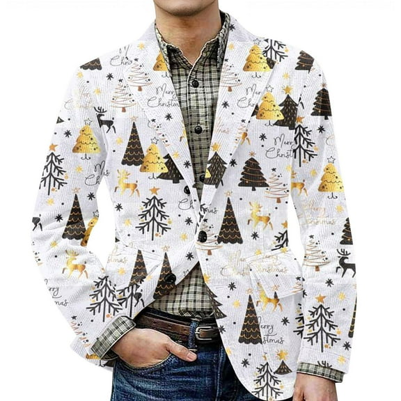 yuCgh Men's Ugly Christmas Corduroy Suit Jacket with Warm Pockets, Cardigan for Casual Holiday Wear, Festive Design for Parties,Cyan L