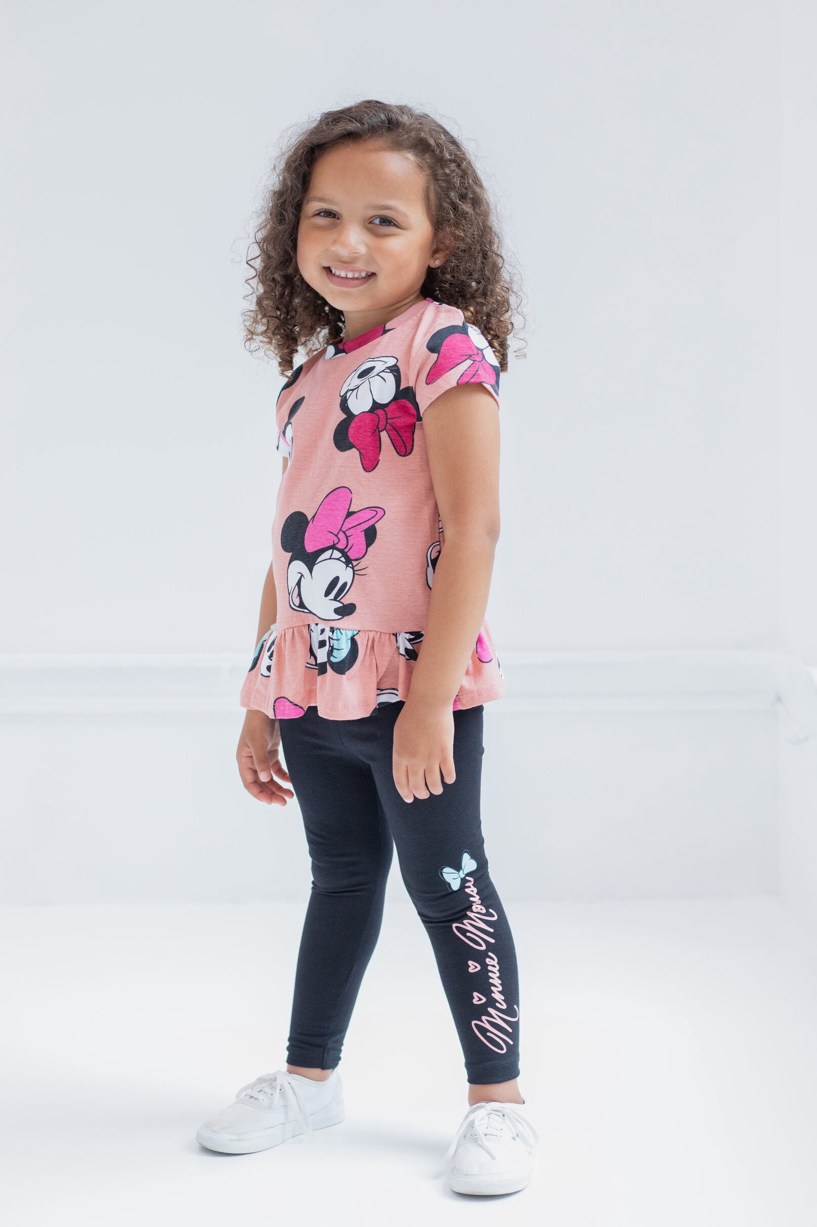Disney Minnie Mouse Infant Baby Girls Peplum T-Shirt and Leggings Outfit Set Infant to Little Kid