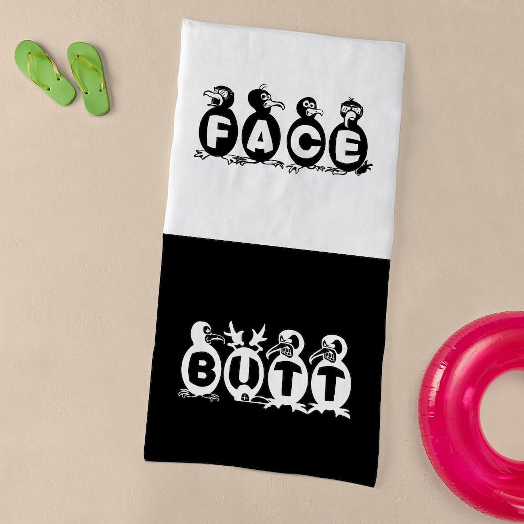CafePress - BUTT FACE PENGUINS - Large Beach Towel, Soft 30"x60" Towel with Unique Design