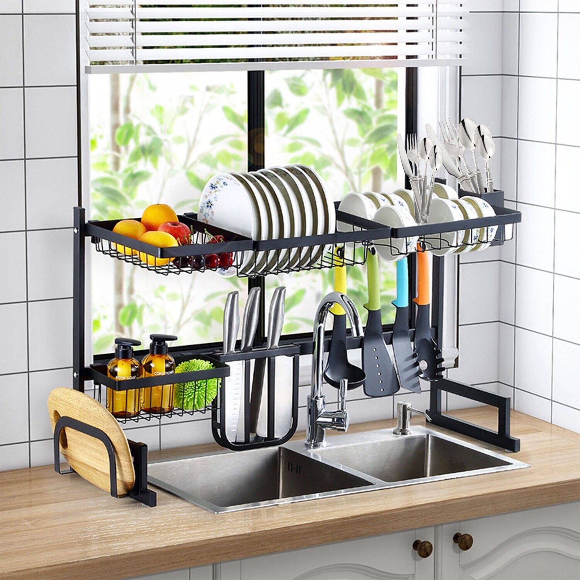 Over Sink (27-38) Dish Drying Rack Adjustable Large Dish Drainer for  Storage Kitchen - Dish Racks