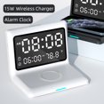 thumbnail image 3 of Reloj de espejo digital multifuncional Reloj despertador de carga inalámbrica de 15 W gran pantalla Tomshoo Blanco, 3 of 7