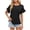 Black, variant on Women's Eyelet Lace Shirts Cap Sleeve Walffle Crochet Soft Loose Blouse Summer Casual Trendy Tops Pink S