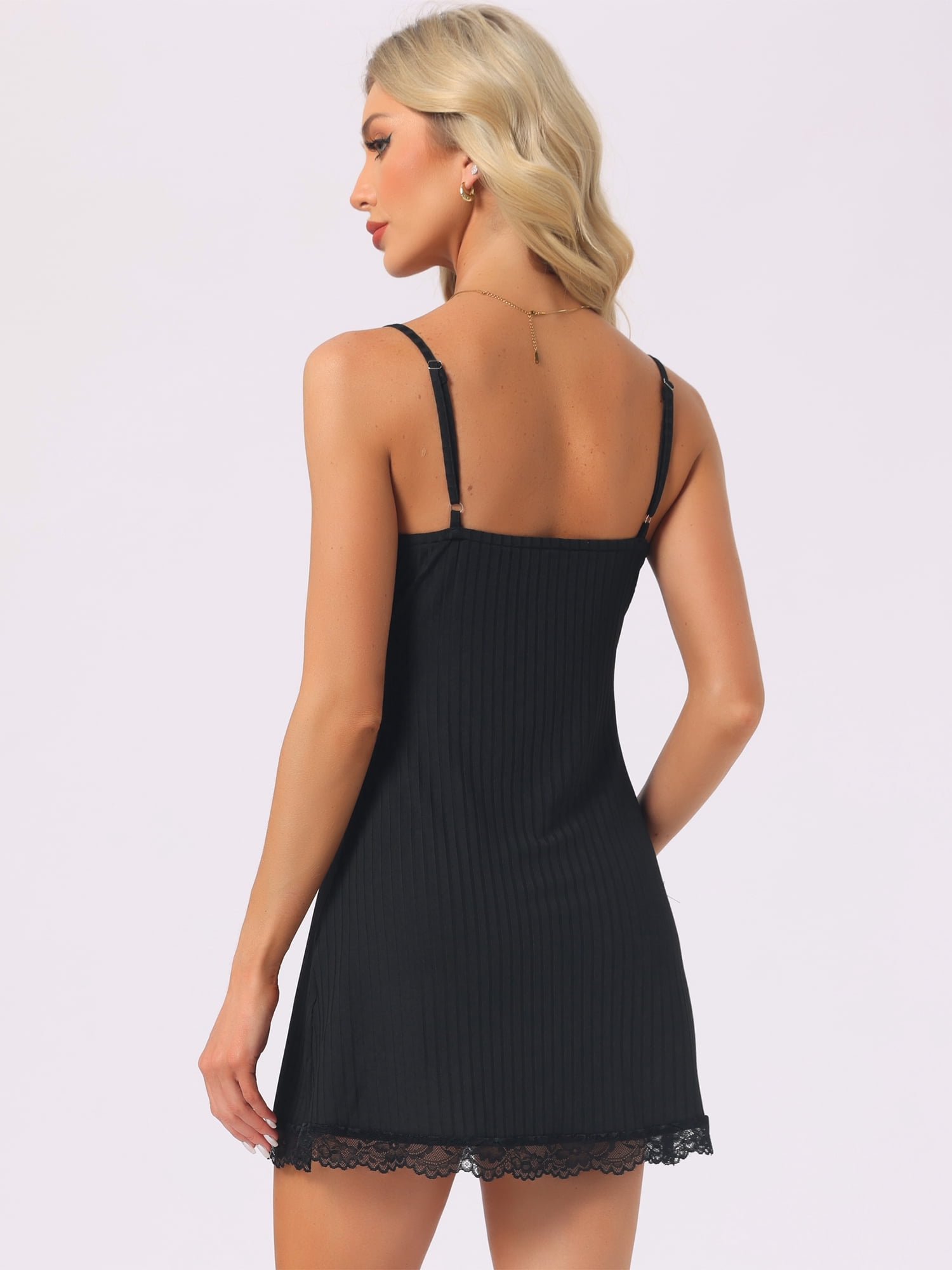 DARING DIVA Women's Lace Babydoll V Neck Spaghetti Strap Nightgown XL Black