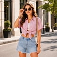 thumbnail image 5 of Enmain Womens Button Down Shirt Short Sleeve Collared Textured Summer Tops Casual Beach Shirt Pink XL, 5 of 8
