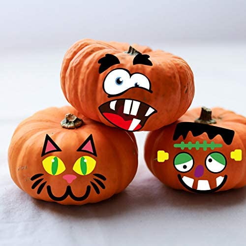 HPLYEL Lot De 64 Autocollants De Décoration En Forme De Citrouille, 16 Feuilles De Décoration Pour Halloween, Mini Visage, Décorations De Fête