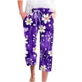 thumbnail image 3 of QATAINLAV Cotton Linen Pants for Women Summer Fashion Boho Floral Print Beach Cropped Pants Casual Drawstring Elastic Waist Capris with Pockets Multicolor S Sales Prime, 3 of 6