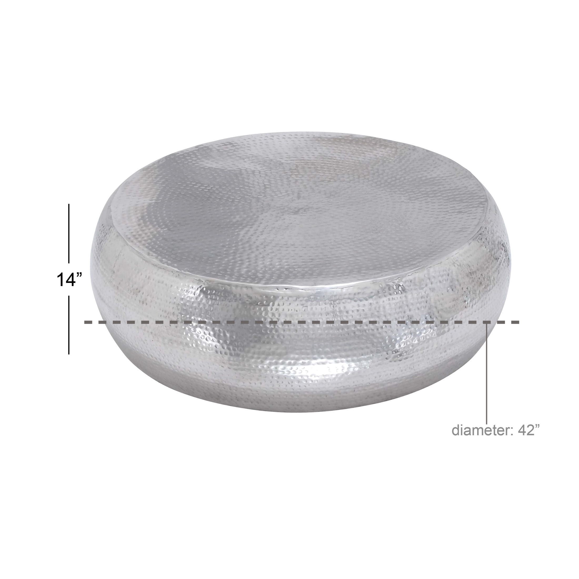 DecMode 42" x 14" Silver Aluminum Metal Coffee Table with Hammered Design, 1-Piece
