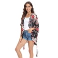 thumbnail image 5 of WBQ Womens 3/4 Sleeve Floral Print Swimsuit Sunscreen Blouse Kimono Sheer Chiffon Loose Cardigan S-XXL, 5 of 8