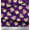 thumbnail image 2 of Soimoi Purple Rayon Fabric Leaves & Grandiflora Roses Floral Print Sewing Fabric Yard 42 Inch Wide, 2 of 3