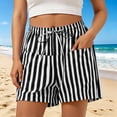 thumbnail image 2 of GUACER Women's High Waisted Striped Shorts Summer Casual Elastic Drawstring Wide Leg Lounge Shorts with Pockets, 2 of 6