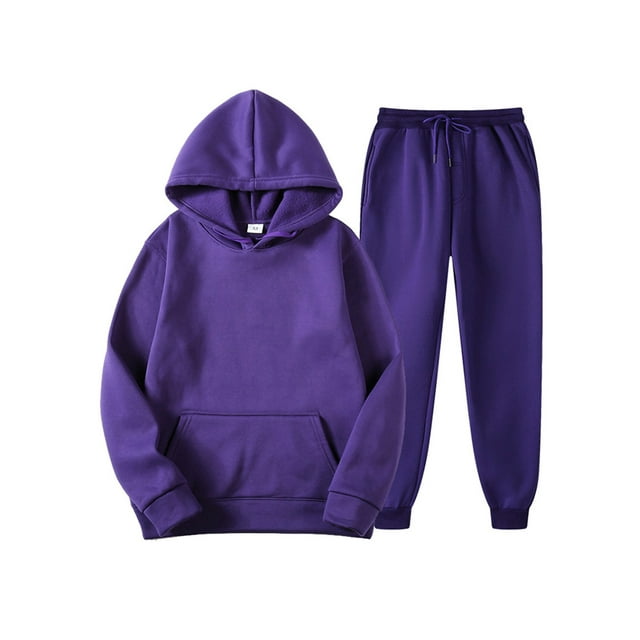 MAWCLOS Ensemble de Survêtement à Capuche 2 Pcs pour Hommes, Sweat à Manches Longues et Pantalon de Jogging, Violet TG