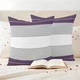 thumbnail image 3 of Purple Grey Stripe Outdoor Waterproof Pillow Covers, Modern Art Horizontal Striped Decorative Square Throw Pillowcase Sofa Cushion Sham for Patio/Couch/Chair, 26"x26" 2 Pack, 3 of 8
