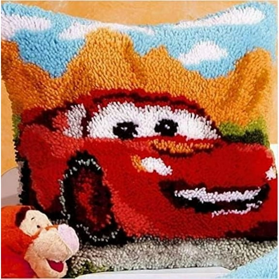Latch Hook Kit Pillow, Sports Car | Latch Hook Kits Rugs, DIY Latch Hook Kits DIY Tapestry Carpet Rug Making for Kids Adults Beginners(43×43Cm)