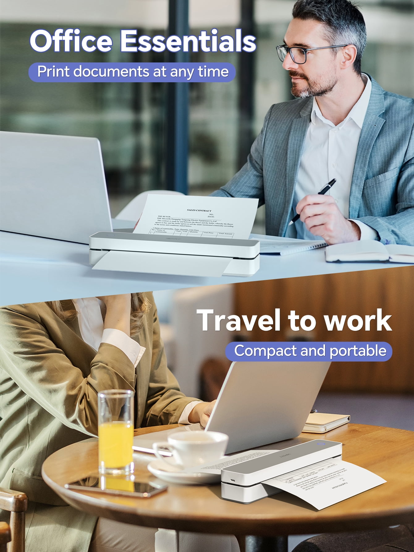 HPRT MT610 Inkless Portable Printer - Wireless Bluetooth Thermal Printer for Mobile Office & Travel, Compatible with iPhone/Android/PC, Supports US Letter & A4 Paper